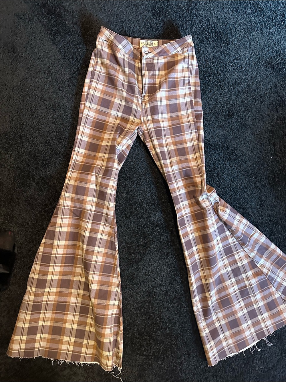 Free people plaid Flare Pants in Brown & Cream size 28